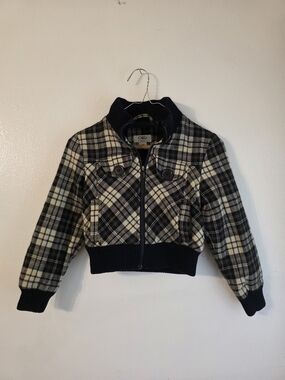 Kids Plaid Jean Bomber Jacket - Black & Cream